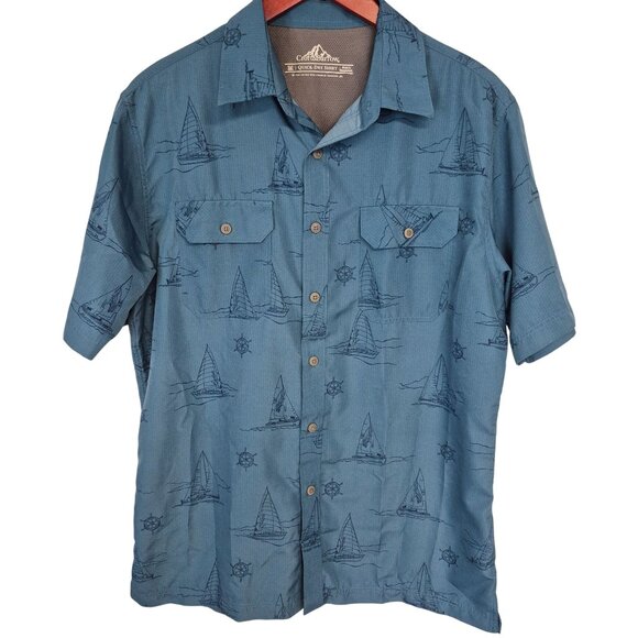 croft & barrow Other - Mens Croft & Barrow Quick-Dry Shirt M Blue Nautical Print Button-Down Short Slee